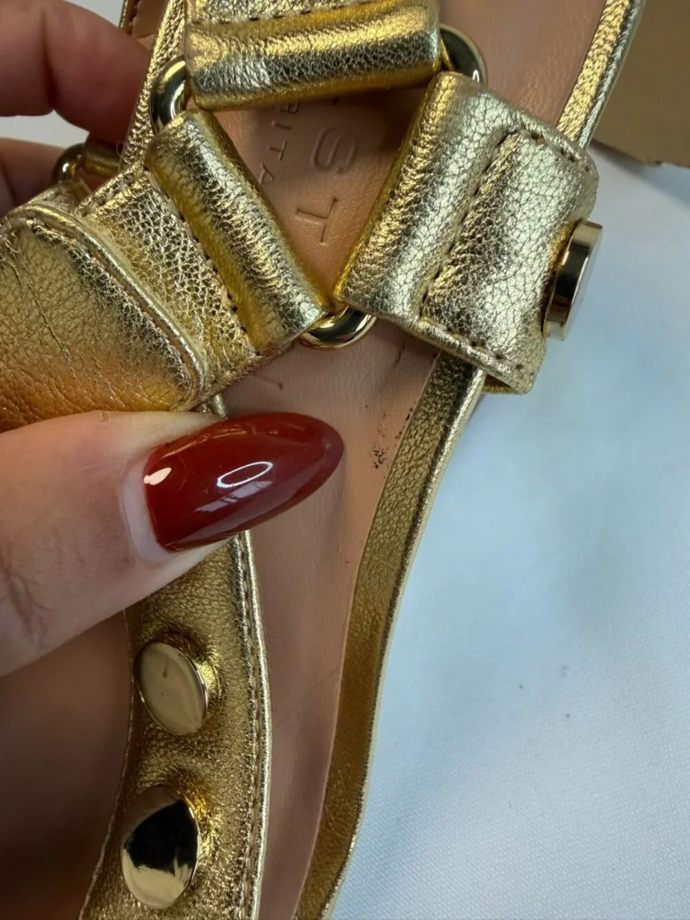 Halston Heritage Mica Sandal Womens Size 5.5M Gold & Bronze Studded Block Heel - Picture 14 of 15